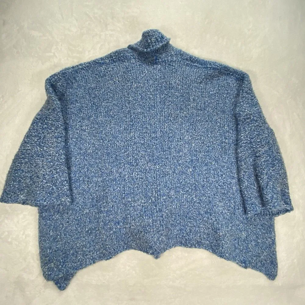 New Free People BFF‎ Cardigan Womens XS Boho Wrap Soft Boucle Knit big Blue